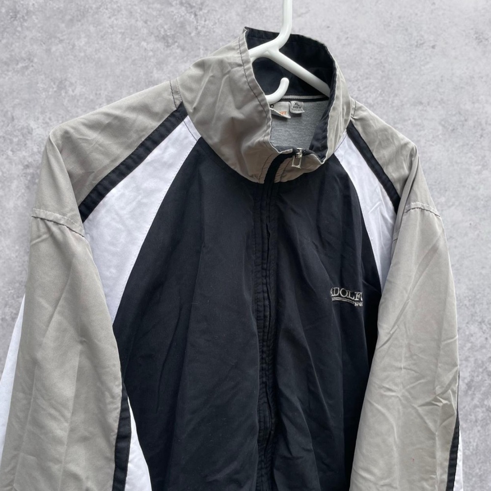 Vintage Adolfo Sport Windbreaker Jacket XL Black Gray White Full Zip Track